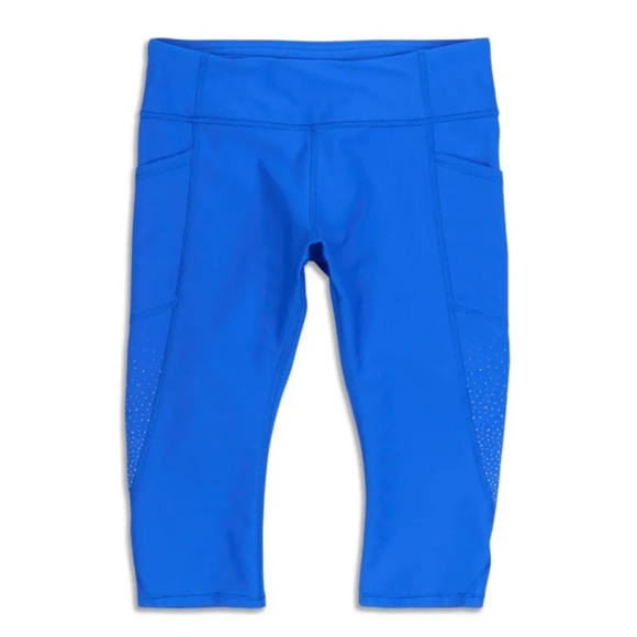 Lululemon Tight Stuff Crop Leggings Reflective with Side Pockets Cerulean Blue - Picture 1 of 12